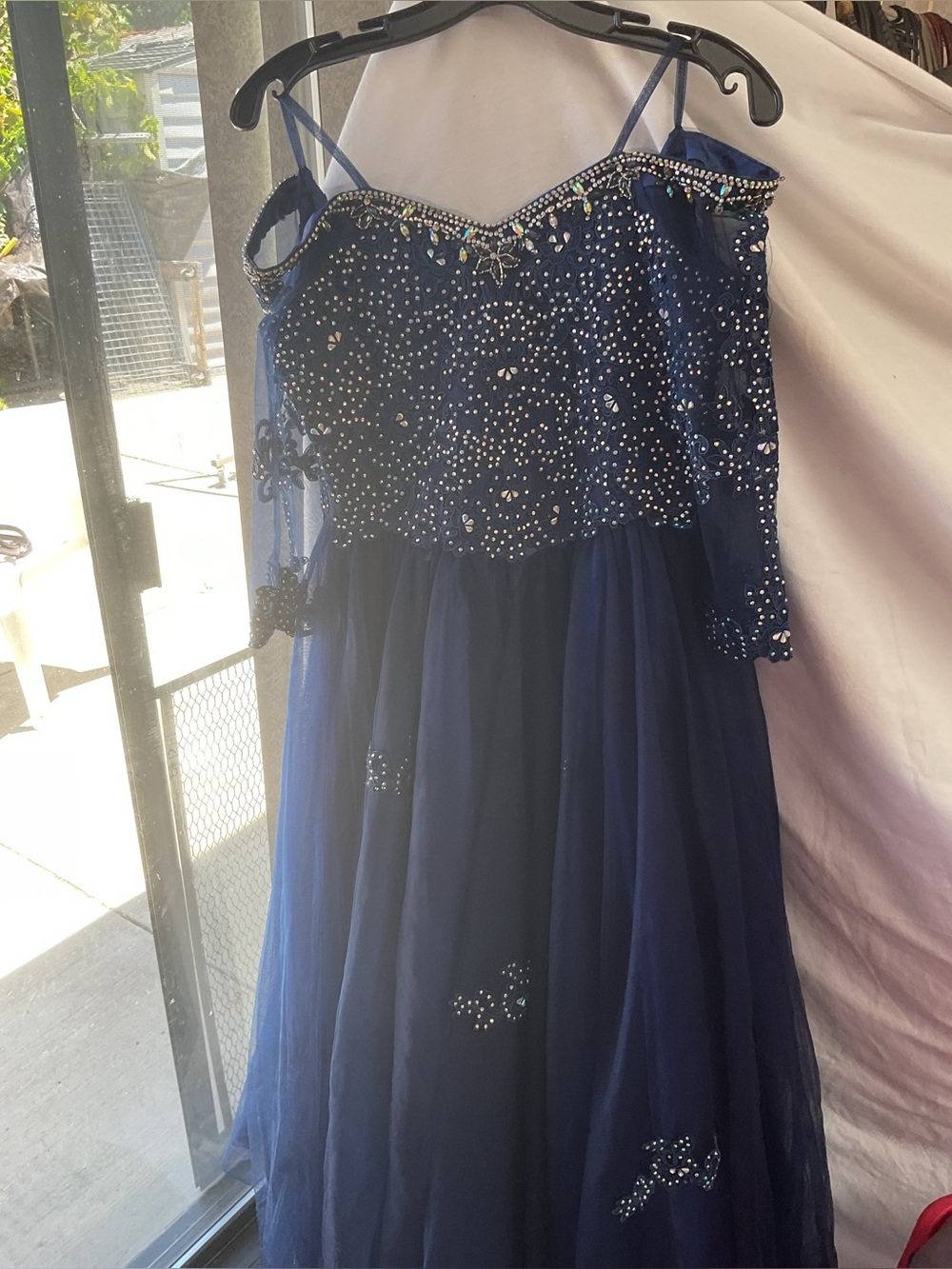 BELLA. BLISS GIRLS Navy Blue Sparkle Tulle Dress with Beaded Bodice